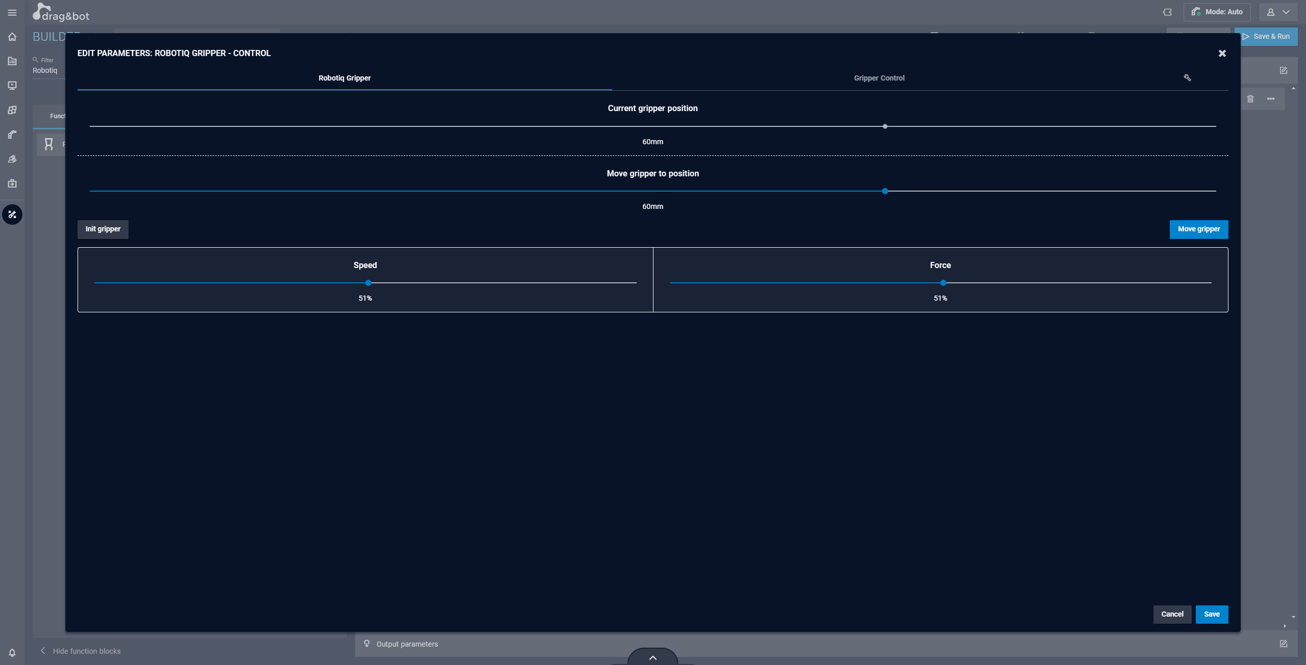 Robotiq Component Wizard additional to the drag&bot Gripper Control Wizard