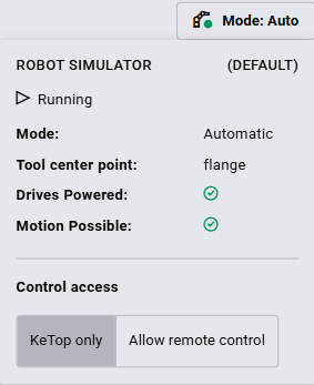 Robot status overlay with remote control toggle