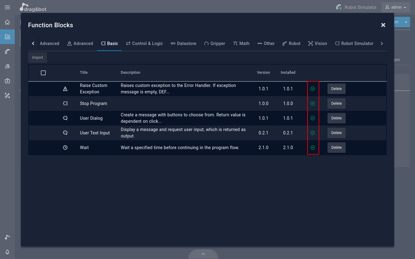 Function block overview basic imported